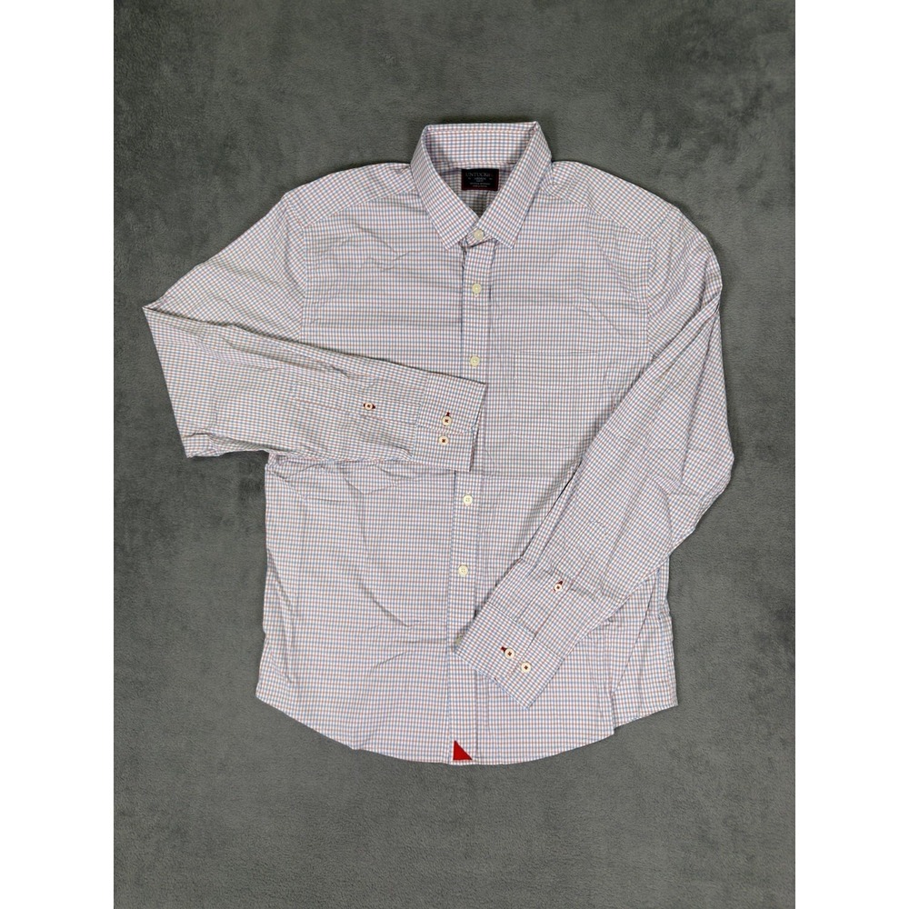 Untuckit Dress Shirt Mens Medium Blue Check Russell Slim Casual Formal Stretch